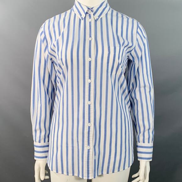 EQUIPMENT Size L Blue White Cotton Stripe Button Down Collar Shirt - Picture 1 of 7